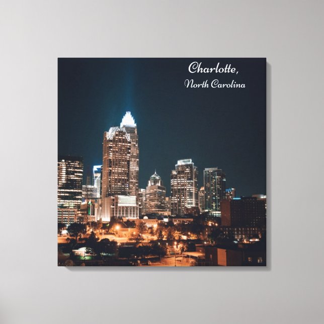 Charlotte North Carolina City Skyline Night Leinwanddruck (Vorderseite)