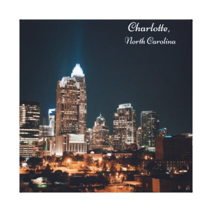 Charlotte North Carolina City Skyline Night Leinwanddruck