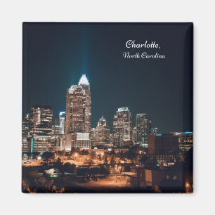 Charlotte North Carolina City Skyline Night Magnet