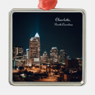 Charlotte North Carolina City Skyline Night Ornament Aus Metall