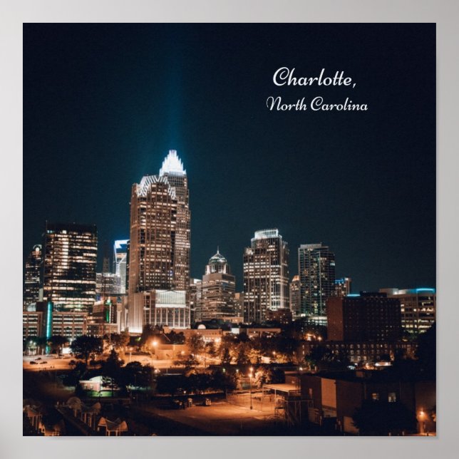 Charlotte North Carolina City Skyline Night Poster (Vorne)