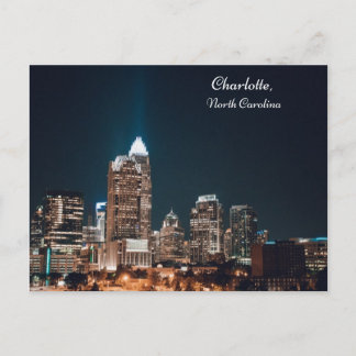 Charlotte North Carolina City Skyline Night Postkarte