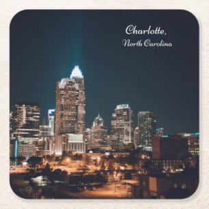 Charlotte North Carolina City Skyline Night Rechteckiger Pappuntersetzer