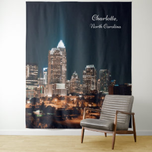 Charlotte North Carolina City Skyline Night Wandteppich