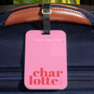 Charlotte North Carolina moderne Typografie rosa Gepäckanhänger