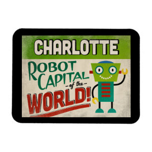 Charlotte North Carolina Robot - Funny Vintag Magnet