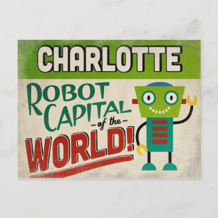 Charlotte North Carolina Robot - Funny Vintag Postkarte