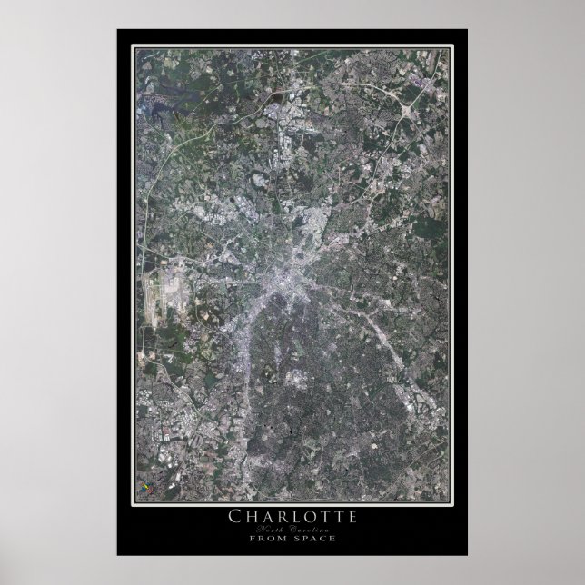Charlotte North Carolina Satellitenplakat Karte Poster (Vorne)