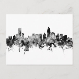 Charlotte North Carolina Skyline Black White Postkarte