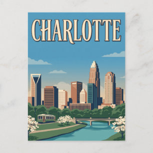 Charlotte North Carolina Skyline Vintage Poster Postkarte