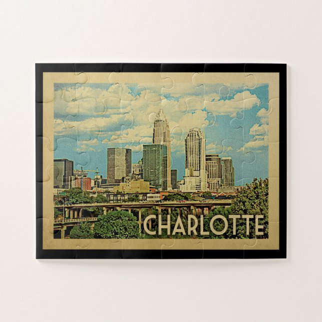 Charlotte North Carolina Vintage Reise Puzzle (Horizontal)