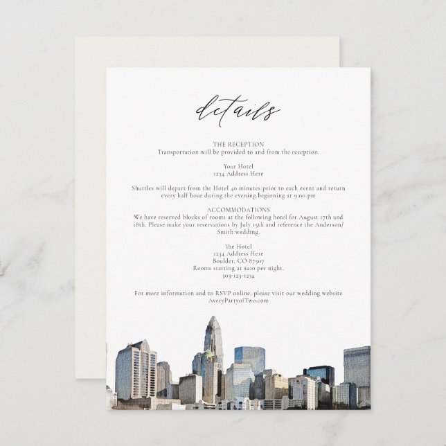 CHARLOTTE NORTH CAROLINA Wedding Details Card Einladung (Vorne/Hinten)