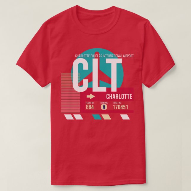 Charlotte North olina CLT Code Gepäckmarke T-Shirt (Design vorne)