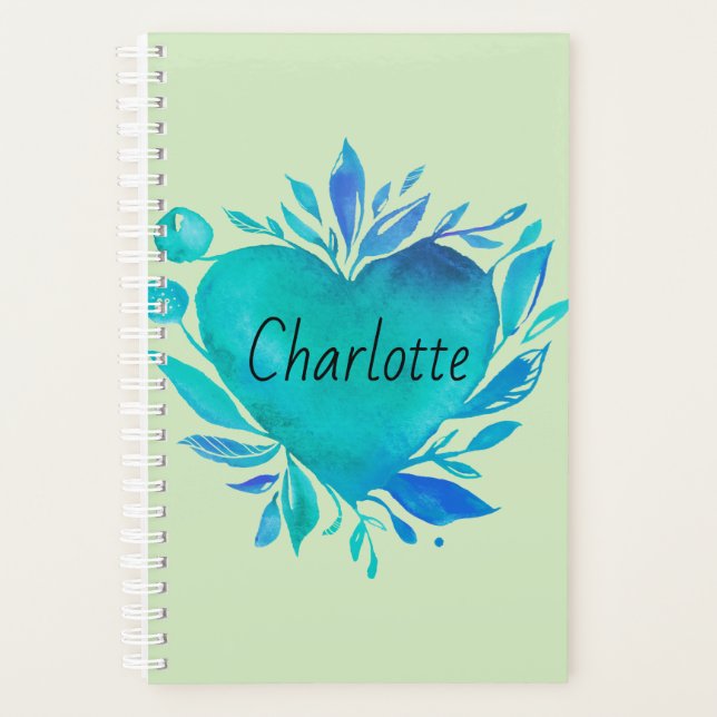 Charlotte Personalisiert Blue Watercolor Herz Planer (Vorderseite)
