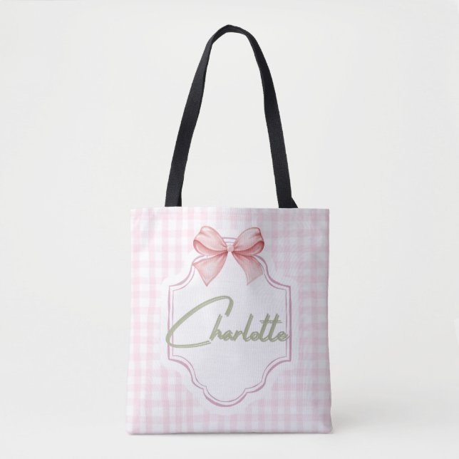 Charlotte Personalisiert Pink Bow & Gingham Print (Vorderseite)
