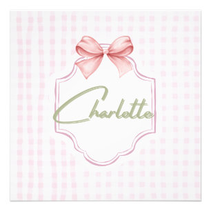 Charlotte Personalisiert Pink Bow & Gingham Print Fotodruck