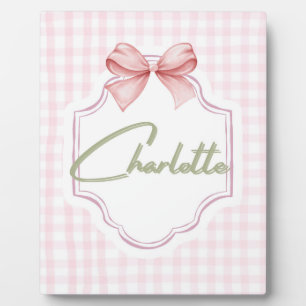 Charlotte Personalisiert Pink Bow & Gingham Print Fotoplatte