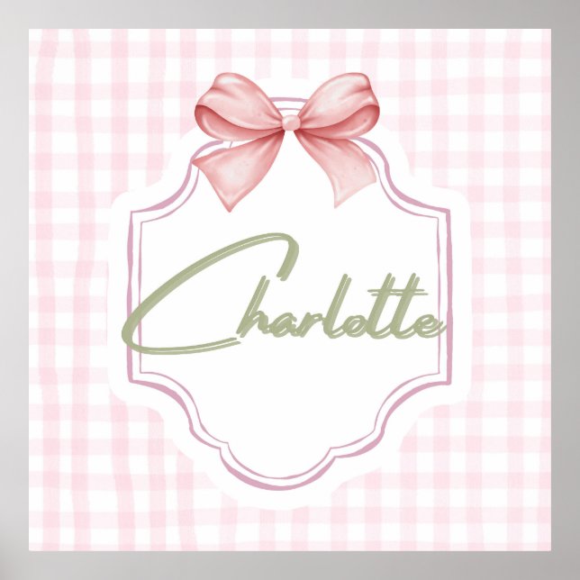Charlotte Personalisiert Pink Bow & Gingham Print Poster (Vorne)