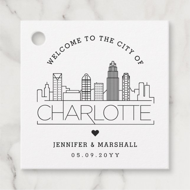 Charlotte Skyline | Hochzeit Begrüßung Geschenkanhänger (Vorderseite)