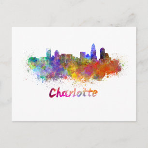 Charlotte skyline im Watercolor Postkarte