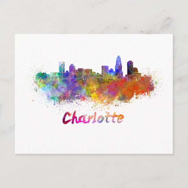 Charlotte skyline im Watercolor Postkarte (Vorderseite)