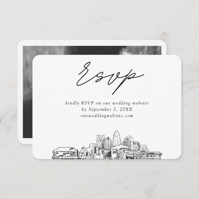 Charlotte Wedding Minimalistisch Sketch UAWG Begleitkarte (Vorne/Hinten)