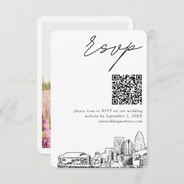 Charlotte Wedding RSVP QR Code Small Begleitkarte (Vorne/Hinten)