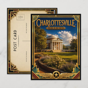 Charlottesville Virginia Vintage Art Deco Golden Postkarte