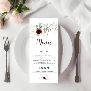 Charm Airy Greenery Burgundy Floral Gold Wedding Menükarte