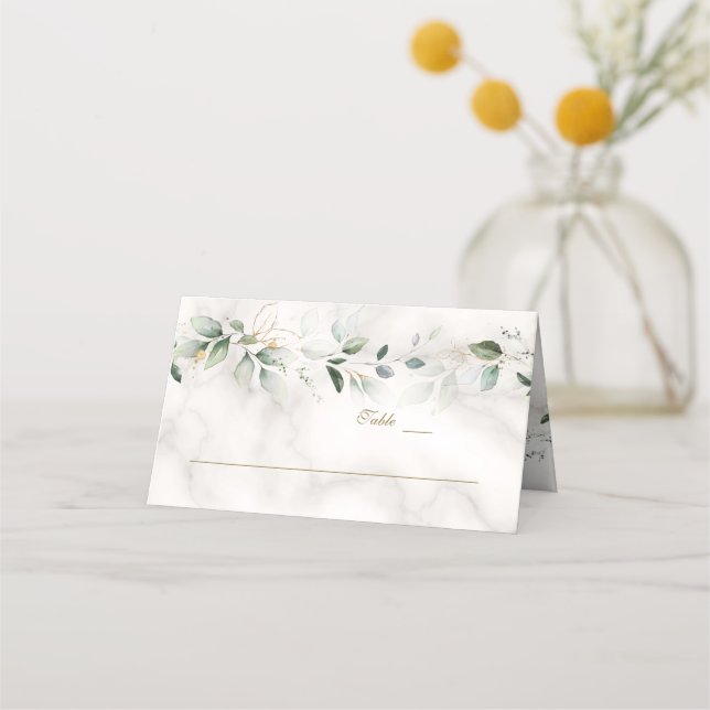 Charm Airy Greenery Marble Tischnummer Platzkarte (Vorderseite)
