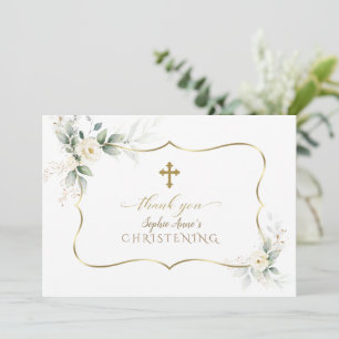 Charm Airy Greenery White Blume Girl Christening Dankeskarte