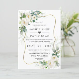 Charm Airy Greenery White Blume Gold Wedding Einladung