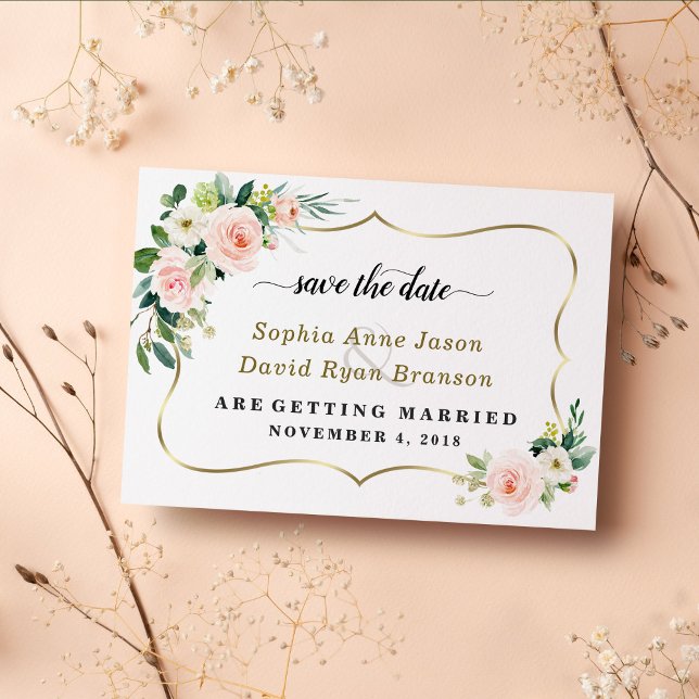 Charm Blush ElfenbeinBlume Hochzeitkalligraphie Save The Date (trendy save the date wedding, floral save the date wedding, elegant pink flowers save the date)