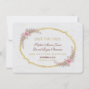 Charm Blush Floral Gold Rahmen Save the Date weiß