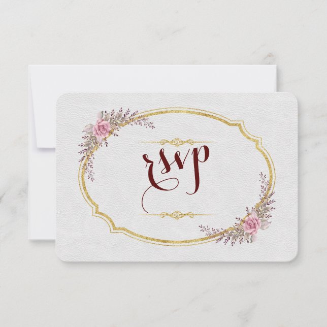 Charm Blush Floral Gold Rahmen White Wedding RSVP (Vorderseite)