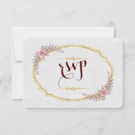 Charm Blush Floral Gold Rahmen White Wedding RSVP Karte