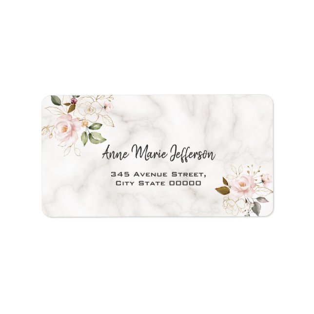 Charm Blush Gold Blume Monogram Wedding Adressaufkleber (Vorne)