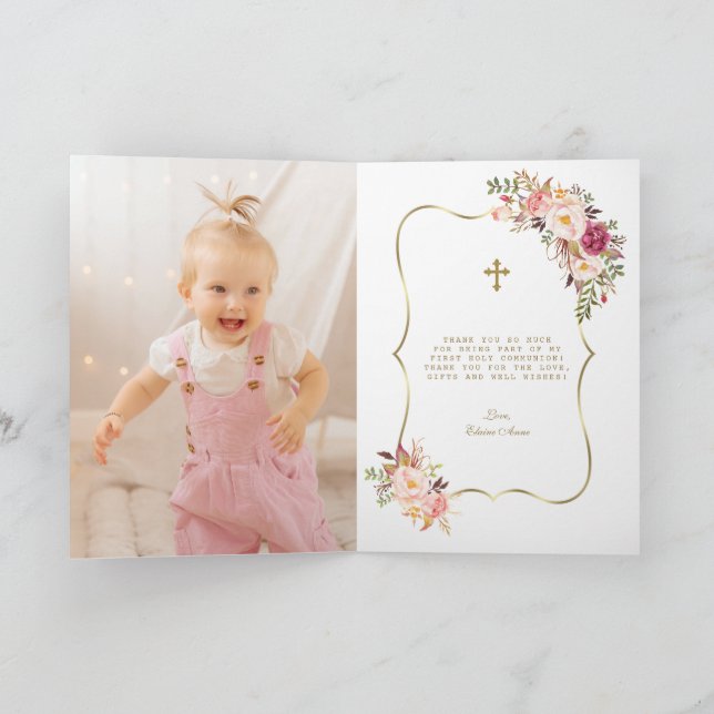 Charm Blush Pink Blume Girl Foto Heilige Kommune Dankeskarte (Innenseite)