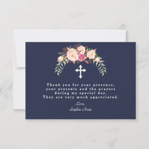 Charm Blush Pink Blume Navy Blue Girl Taufe Dankeskarte