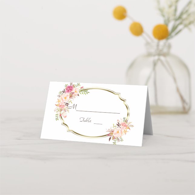 Charm Blush Pink Floral Gold Hochzeit Tischnummer Platzkarte (Vorderseite)