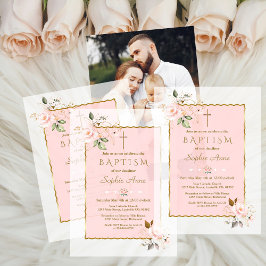 Charm Blush Pink Gold Flowers Girl Baptism