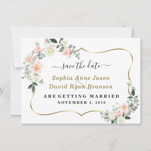 Charm Blush White Blume Hochzeitkalligraphie Save The Date (Vorderseite)
