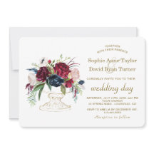 Charm Burgundy Blue Watercolor Blume Hochzeit