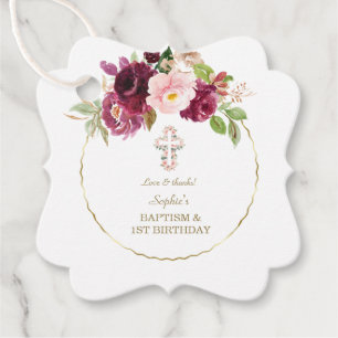 Charm Burgundy Blume Gold 1. Geburtstag & Taufe Geschenkanhänger