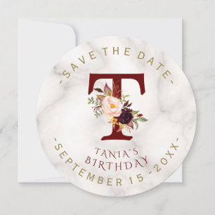 Charm Burgundy Blume Gold Marble Foto Geburtstag Save The Date