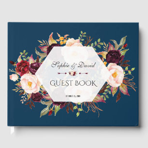 Charm Burgundy Blush Floral Geometric Guest Book Gästebuch