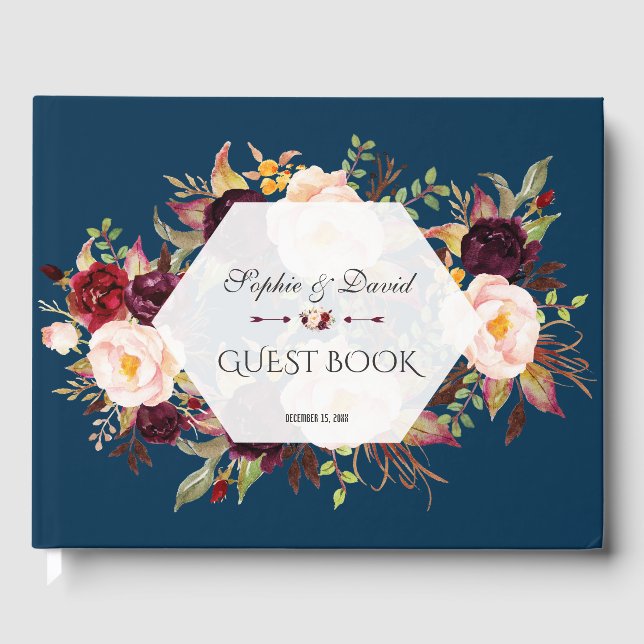 Charm Burgundy Blush Floral Geometric Guest Book Gästebuch (Vorderseite)