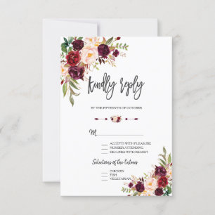 Charm Burgundy Floral Wedding Handwriting UAWG RSVP Karte