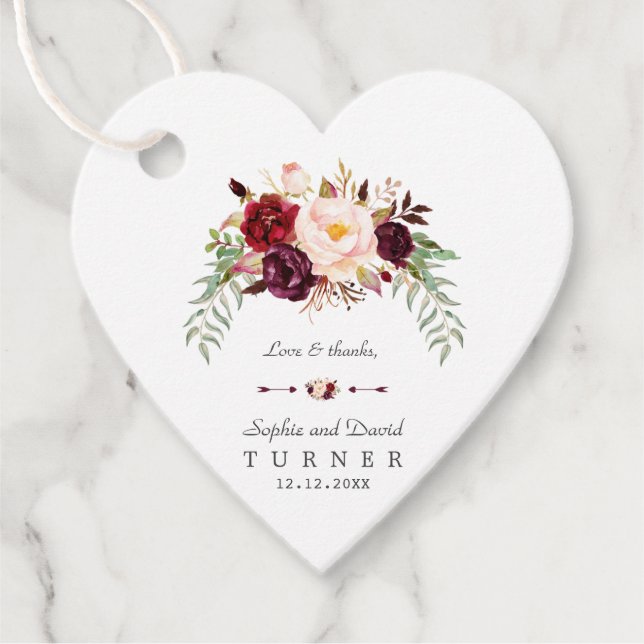 Charm Burgundy Marsala Floral Handwriting Wedding Geschenkanhänger (Vorderseite)