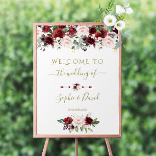Charm Burgundy Pink Floral Begrüßungszeichen Poster
